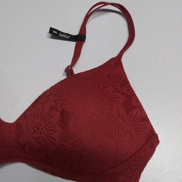 Aerie Sunnie Bloom Burgundy Lace Wireless Push Up Bra Size 36B - Picture 3 of 9